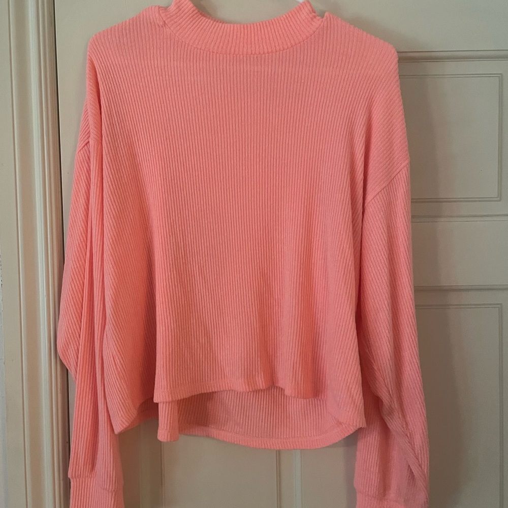 Neon Pink Mock Neck Cropped Sweater